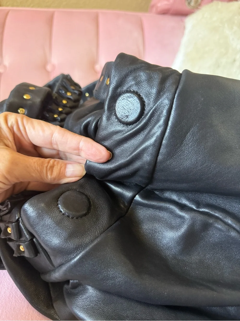 Authentic Diane Von Furstenburg SOFT Blk Leather Hobo Stud-Detail Origami Straps